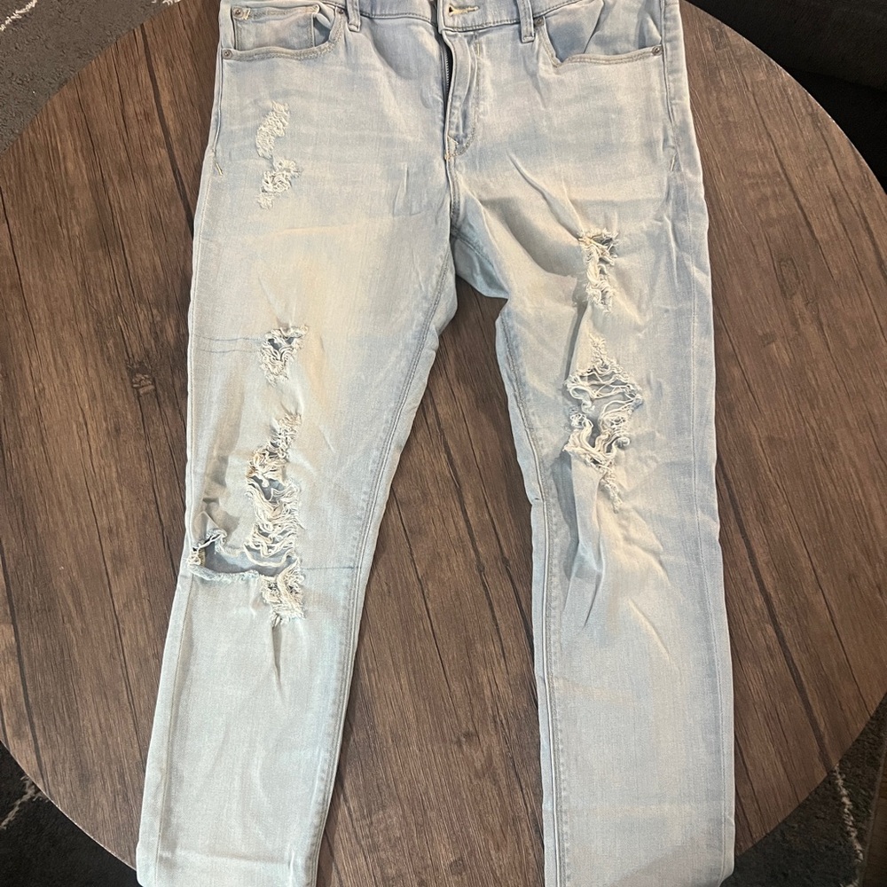 Express Light Blue Distressed Skinny Jeans